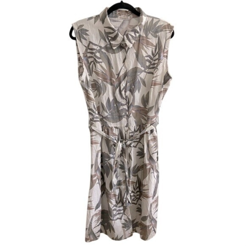 Laura Bianchi Linen Shirt Dress Women Large Tan Tropical‎ Sleeveless